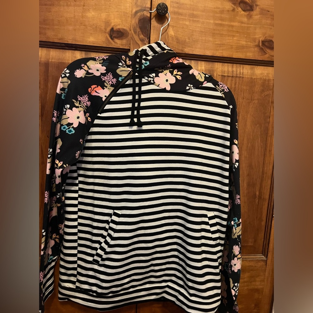 Floral and Striped Hoodie